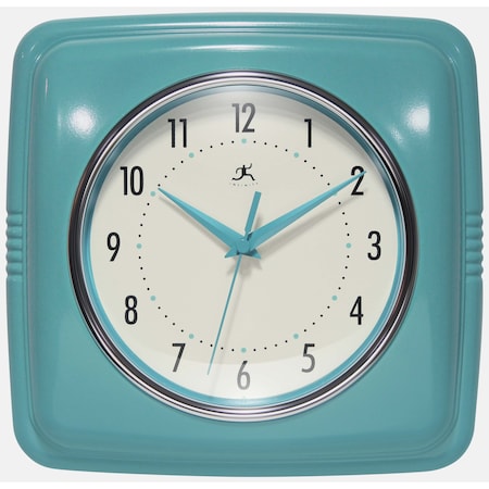 Infinity Instruments Square Retro Turquoise Wall Clock, 9.25 in. 13228TQSE-4103